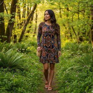 Adam Levine Long Sleeve Paisley Print Dress Size Medium Bohemian Patchwork